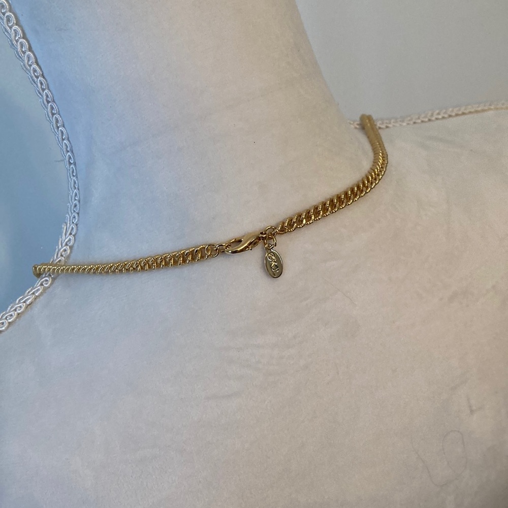 Super long gold-tone KJL chain necklace with embedded charms